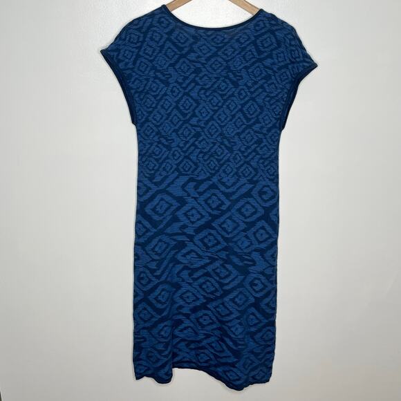 Gudrun Sjoden Womens Cap Sleeve Knit Midi Dress Small Blue Geometric V Neck - Picture 7 of 9